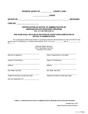 Thumbnail of Ohio Form Certification Of Notice To Administrator Of Medicaid Estate Recovery Program