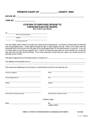Thumbnail of Ohio Form Citation To Surviving Spouse To Exercise Elective Rights