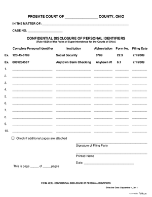Thumbnail of Ohio Form Confidential Disclosure Of Personal Identifiers