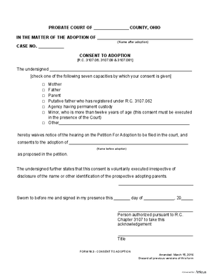 Thumbnail of Ohio Form Consent To Adoption