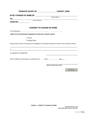 Thumbnail of Ohio Form Consent To Change Of Name