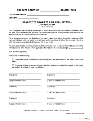 Thumbnail of Ohio Form Consent To Power To Sell Real Estate-guardianship