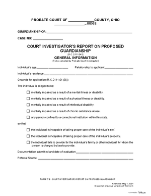 Thumbnail of Ohio Form Court Investigator's Report On Proposed Guardianship