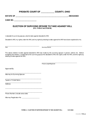 Thumbnail of Ohio Form Election Of Surviving Spouse To Take Against Will