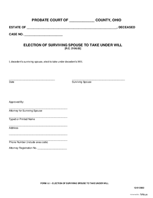 Thumbnail of Ohio Form Election Of Surviving Spouse To Take Under Will