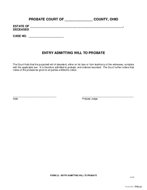 Thumbnail of Ohio Form Entry Admitting Will To Probate