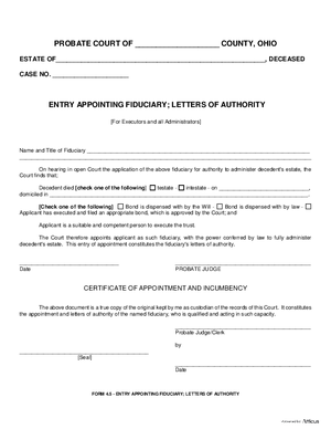 Thumbnail of Ohio Form Entry Appointing Fiduciary; Letter Of Authority