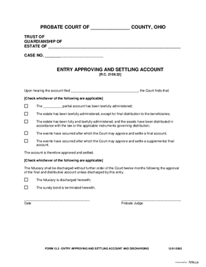 Thumbnail of Ohio Form Entry Approving And Settling Account