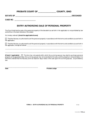 Thumbnail of Ohio Form Entry Authorizing Sale Of Personal Property