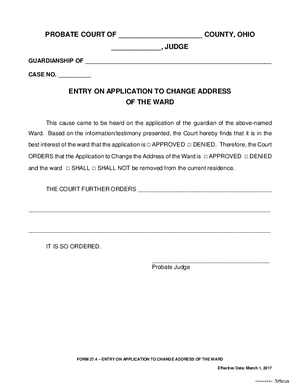 Thumbnail of Ohio Form Entry On Application To Change Address Of The Ward