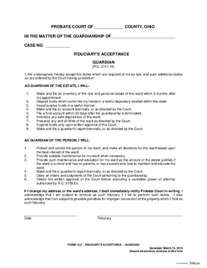 Thumbnail of Ohio Form Fiduciary's Acceptance – Guardian