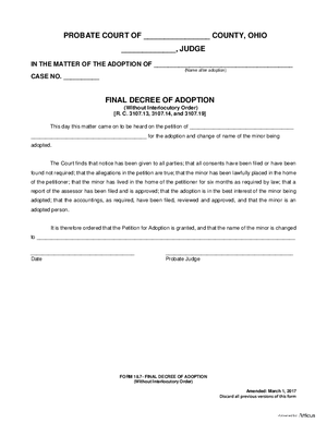 Thumbnail of Ohio Form Final Decree Of Adoption (Without Interlocutory Order)