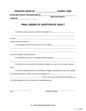 Thumbnail of Ohio Form Final Order Of Adoption Of Adult