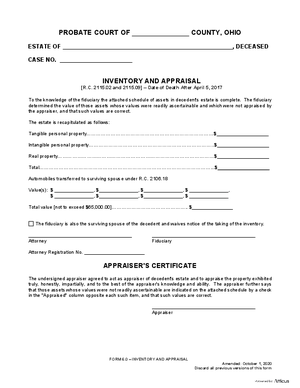 Thumbnail of Ohio Form Inventory And Appraisal
