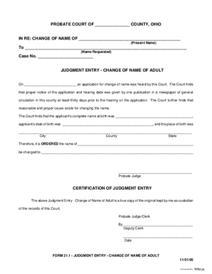 Thumbnail of Ohio Form Judgment Entry – Change Of Name Of Adult