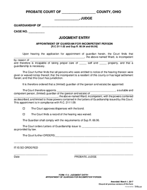 Thumbnail of Ohio Form Judgment Entry Appointment Of Guardian For Incompetent Person