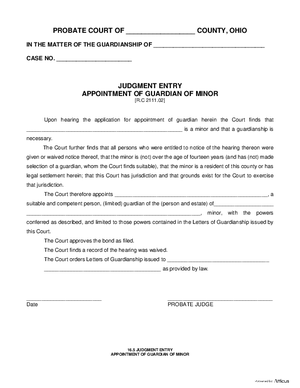 Thumbnail of Ohio Form Judgment Entry Appointment Of Guardian Of Minor