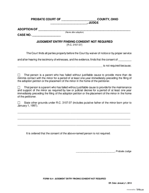 Thumbnail of Ohio Form Judgment Entry Finding Consent Not Required