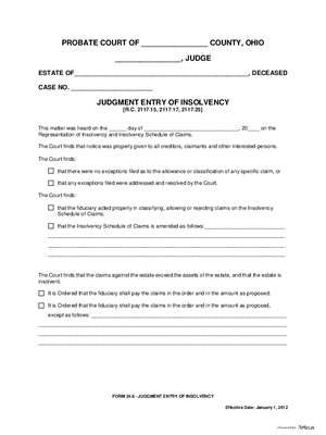Thumbnail of Ohio Form Judgment Entry Of Insolvency