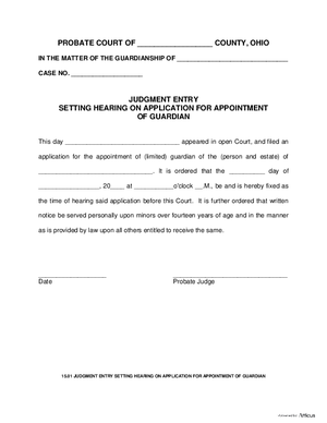 Thumbnail of Ohio Form Judgment Entry Setting Hearing On Application For Appointment Of Guardian