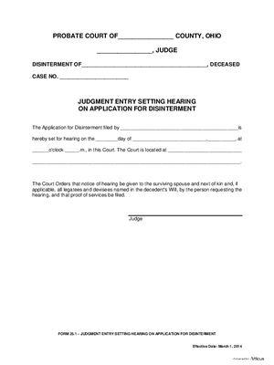 Thumbnail of Ohio Form Judgment Entry Setting Hearing On Application For Disinterment