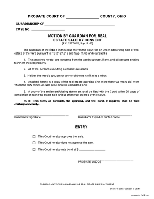 Thumbnail of Ohio Form Motion By Guardian For Real Estate Sale By Consent