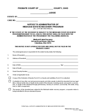 Thumbnail of Ohio Form Notice To Administrator Of Medicaid Estate Recovery