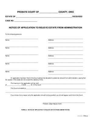 Thumbnail of Ohio Form Notice Of Application To Relieve Estate From Administration