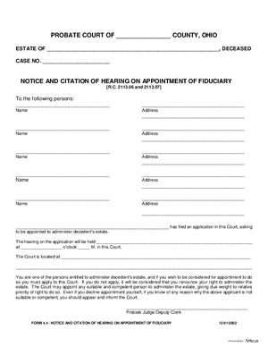 Thumbnail of Ohio Form Notice And Citation Of Hearing On Appointment Of Fiduciary
