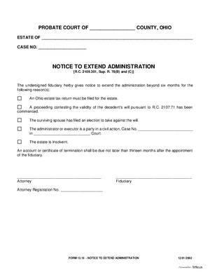 Thumbnail of Ohio Form Notice To Extend Administration
