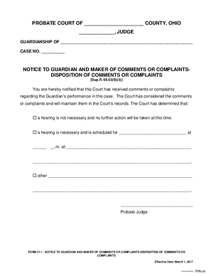 Thumbnail of Ohio Form Notice To Guardian And Maker Of Comments Or Complaints-disposition Of Comments Or Complaints