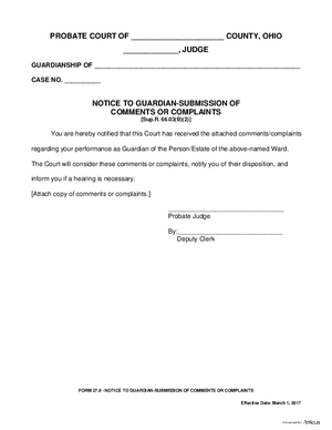 Thumbnail of Ohio Form Notice To Guardian-submission Of Comments Or Complaints