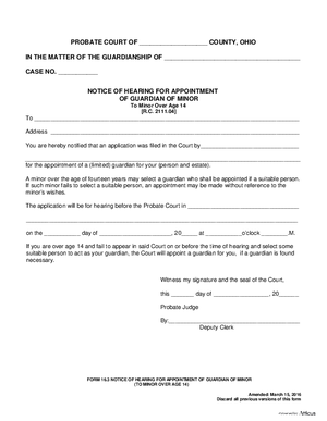 Thumbnail of Ohio Form Notice Of Hearing For Appointment Of Guardian Of Minor (To Minor Over Age 14)