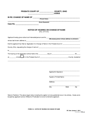 Thumbnail of Ohio Form Notice Of Hearing On Change Of Name