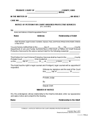 Thumbnail of Ohio Form Notice Of Petition For Court Ordered Protective Services