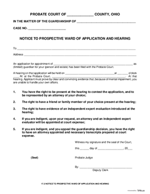 Thumbnail of Ohio Form Notice To Prospective Ward Of Application And Hearing