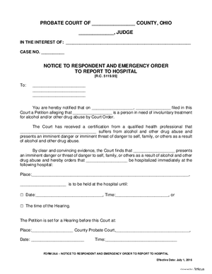 Thumbnail of Ohio Form Notice To Respondent And Emergency Order To Report To Hospital