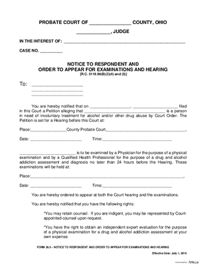 Thumbnail of Ohio Form Notice To Respondent And Order To Appear For Examinations And Hearing