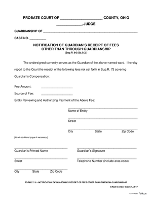 Thumbnail of Ohio Form Notification Of Guardian's Receipt Of Fees Other Than Through Guardianship