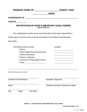 Thumbnail of Ohio Form Notification Of Ward's Important Legal Papers