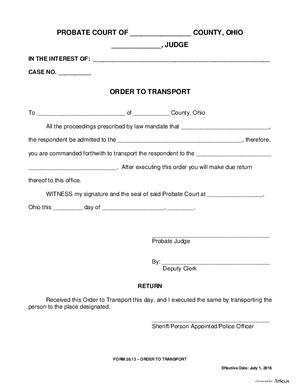 Thumbnail of Ohio Form Order To Transport