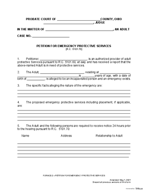 Thumbnail of Ohio Form Petition For Emergency Protective Services