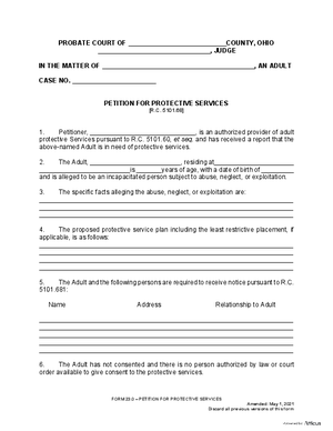 Thumbnail of Ohio Form Petition For Protective Services