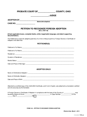 Thumbnail of Ohio Form Petition To Recognize Foreign Adoption