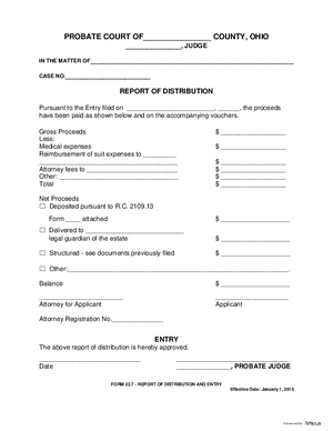 Thumbnail of Ohio Form Report Of Distribution And Entry