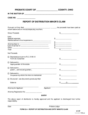 Thumbnail of Ohio Form Report Of Distribution And Entry Minor's Claim