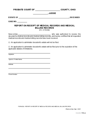 Thumbnail of Ohio Form Report On Receipt Of Medical Records And Medical Billing Records