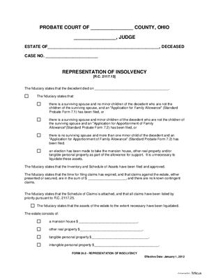 Thumbnail of Ohio Form Representation Of Insolvency
