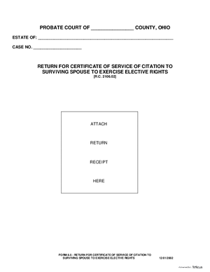 Thumbnail of Ohio Form Return For Certificate Of Service Of Citation To Surviving Spouse To Exercise Elective Rights