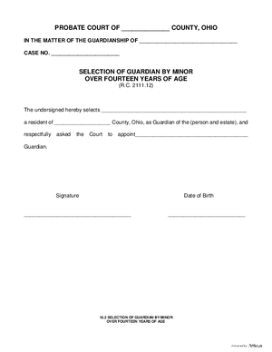 Thumbnail of Ohio Form Selection Of Guardian By Minor Over Fourteen Years Of Age